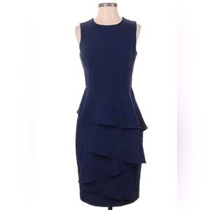 Navy Asymmetrical ruffled sheath dress